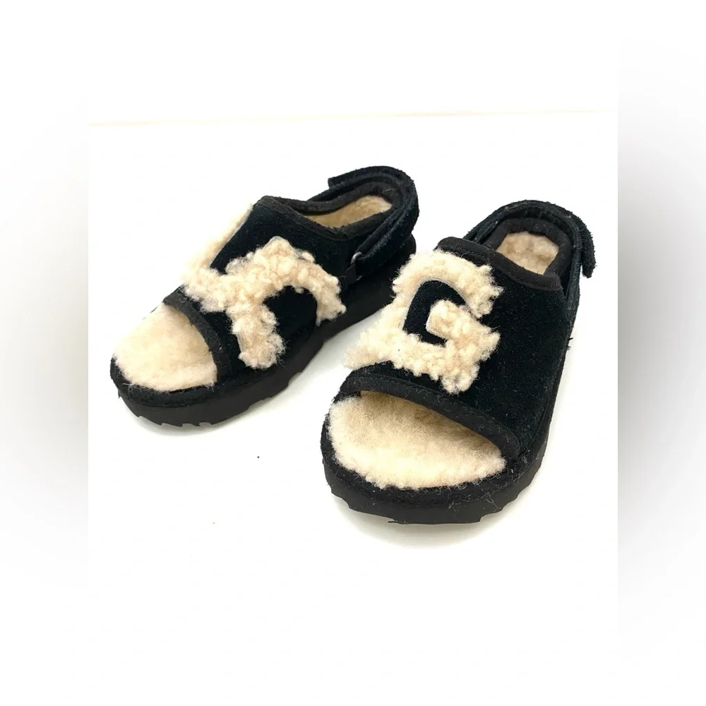UGG Australia Toddler Black/Tan Fluff Yeah Open Toe Slide